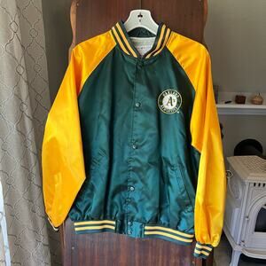 MLB Oakland Athletics Green And Yellow Satin Jacket youth XL 80’s men’s small